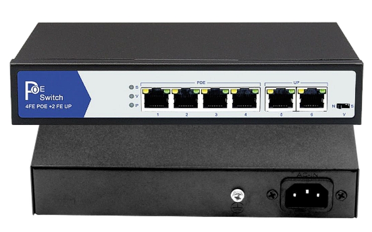 LAN RJ45 PoE Switch 6Port davon 4xPoE 10-100Mbit